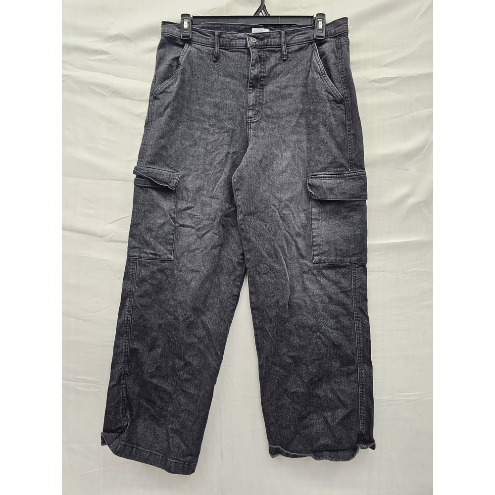 Jessica Simpson Womens High Rise Wide Leg Cargo Jeans Black Cotton Blend Size 12